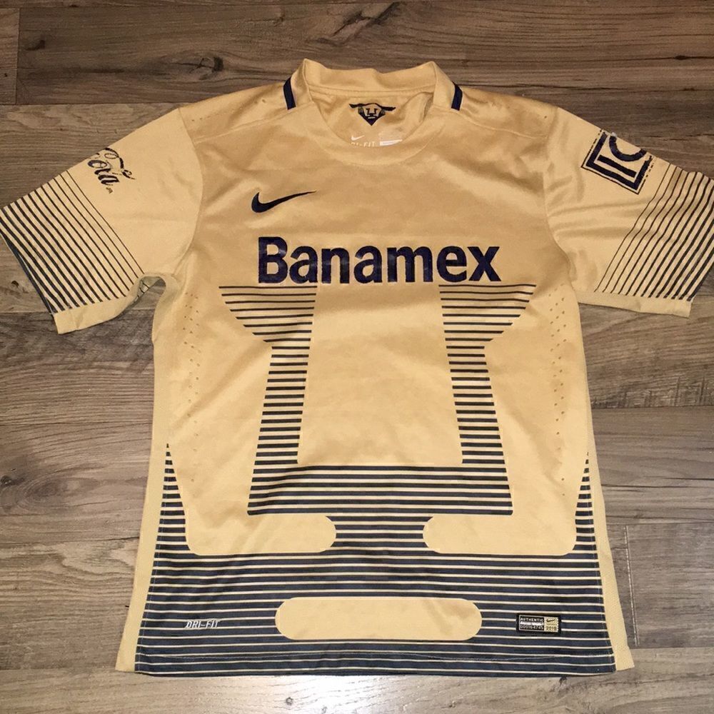 Used vintage Worn 2015 gold Pumas Mexico Banamex Soccer Jersey S men’s /youth XL